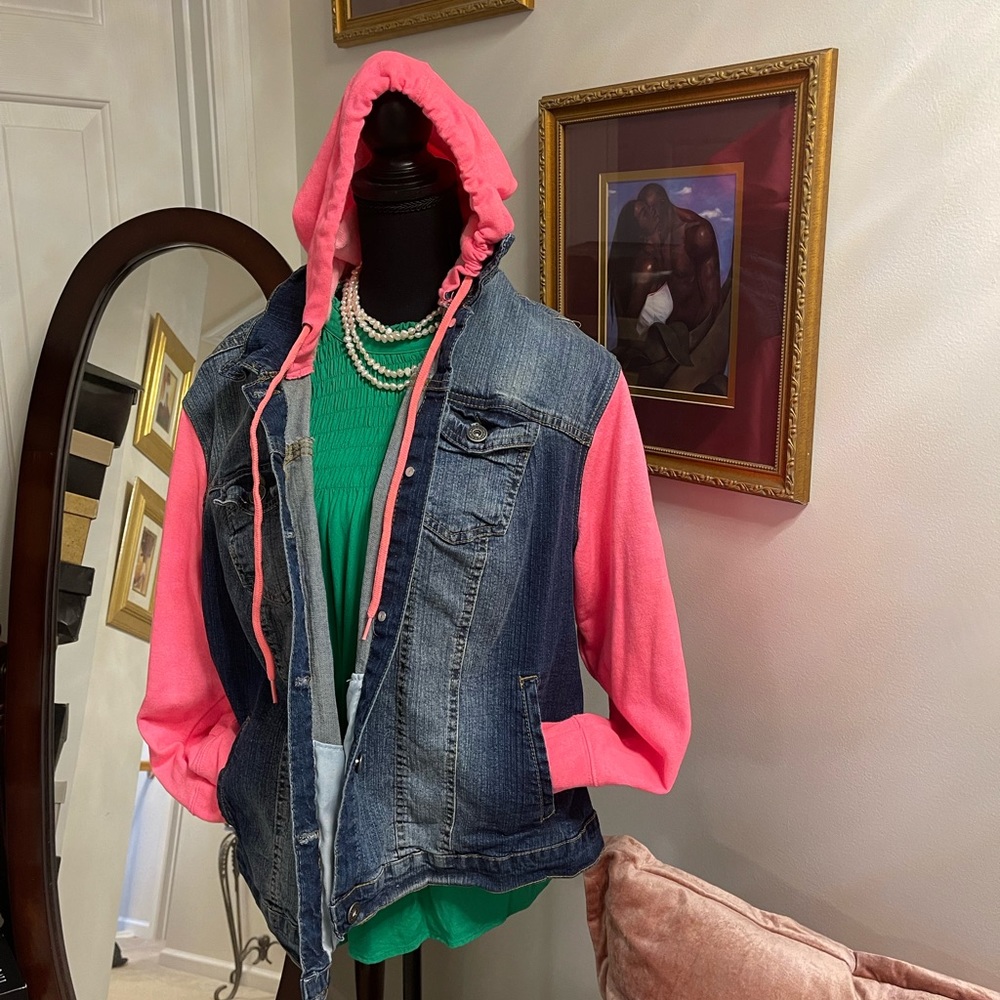Denim/Jersey Hoodie (Pink)